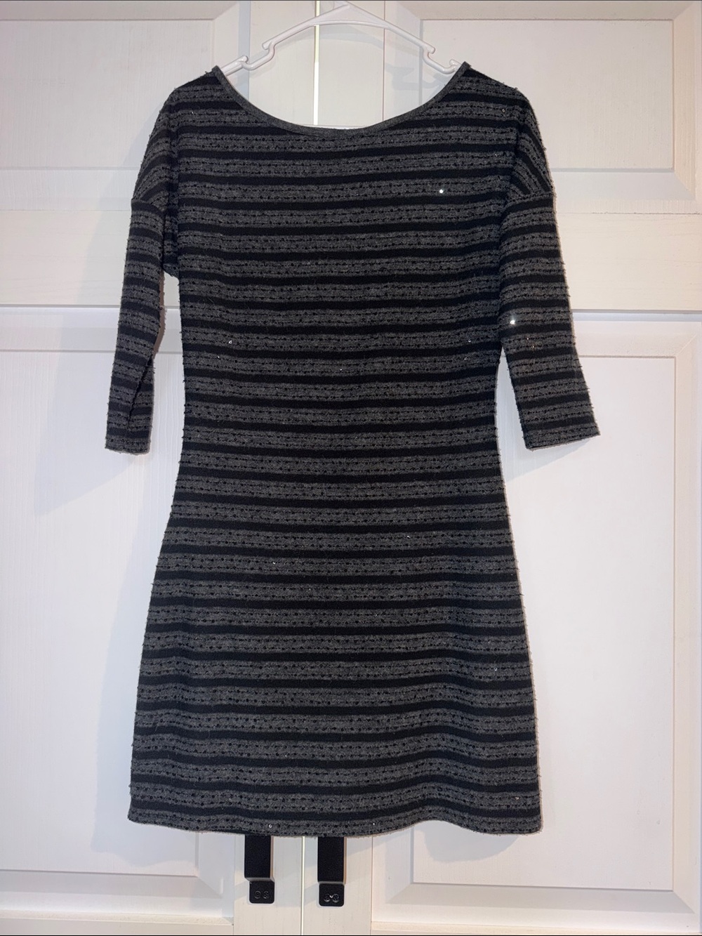 Express Black and Gray Striped Knit Mini Dress